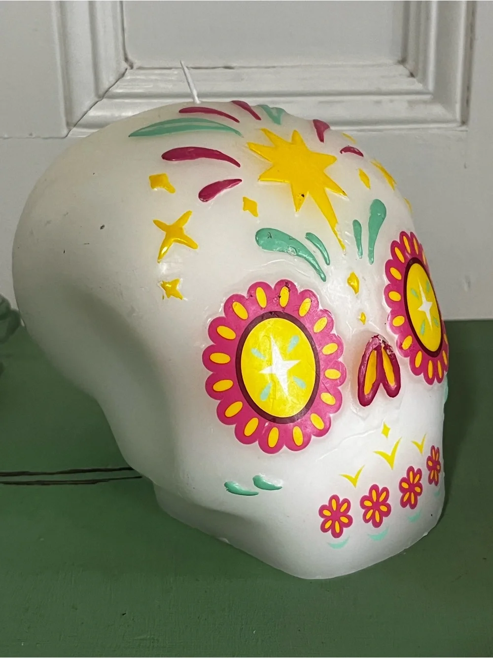 Día de Muertos Calvera Sugar Skull Candle 6x4 Day of the Dead unburnt